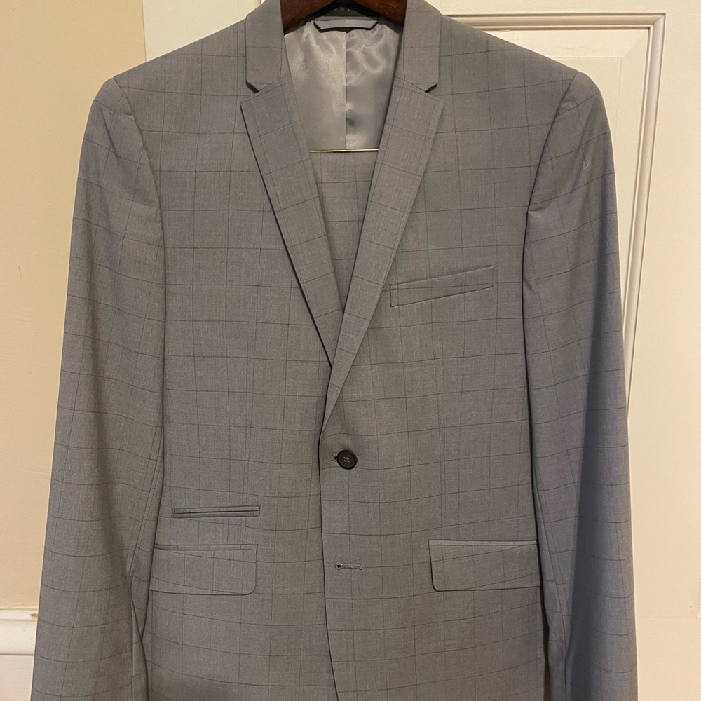 Boys Andrew Marc by Marc New York Gray Windowpane Suit Size 18